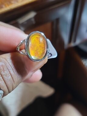 Sterling Silver Ring Featuring a Multicolored Oval Gemstone